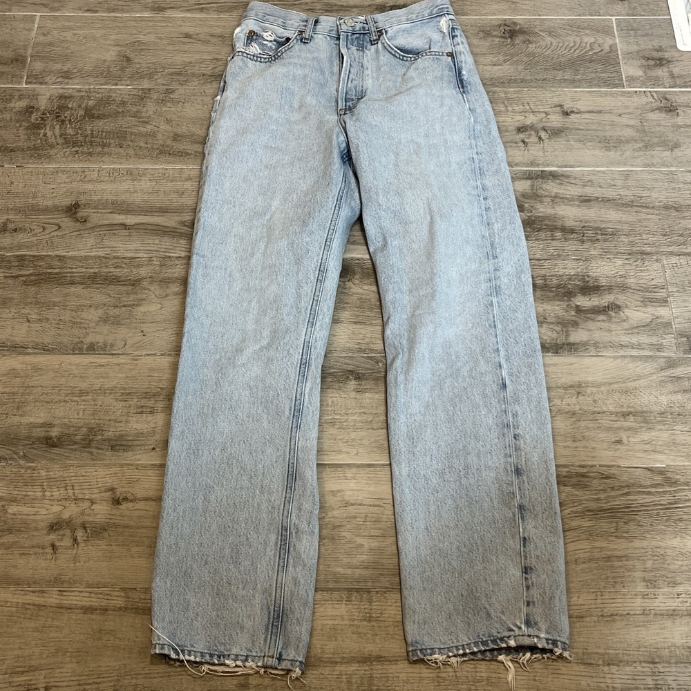 AGOLDE 90s High‎ Rise Distressed Straight Jeans Light Wash Blue Women's Size 23